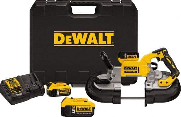 DeWALT - 20 Volt, 490 SFPM Cordless Portable Bandsaw - 5" (Round) & 5 x 5" (Rectangle) Cutting Capacity, Lithium-Ion Battery Included - USA Tool & Supply