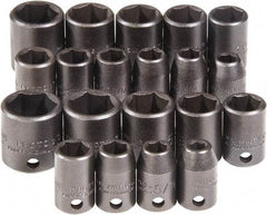Proto - 20 Piece 3/8" Drive Chrome Finish Impact Socket Set - 6 Points, 1/4" to 3/4" (7mm to 17mm) Range, Inch/Metric Measurement Standard - USA Tool & Supply