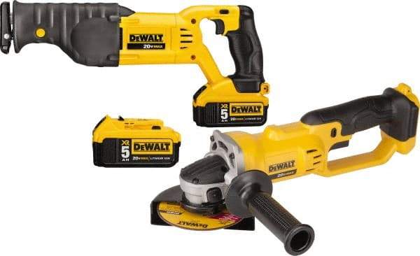 DeWALT - 20 Volt Cordless Tool Combination Kit - Includes Reciprocating Saw & 4-1/2" Cut-Off Grinder, Lithium-Ion Battery Included - USA Tool & Supply