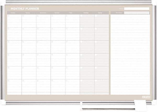 MasterVision - 36" High x 48" Wide Painted Metal Magnetic Dry Erase Calendar - Steel, 50.2" Deep, Includes Mounting Kit - USA Tool & Supply