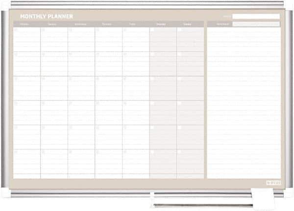 MasterVision - 24" High x 36" Wide Painted Metal Magnetic Dry Erase Calendar - Steel, 42.32" Deep, Includes Mounting Kit - USA Tool & Supply