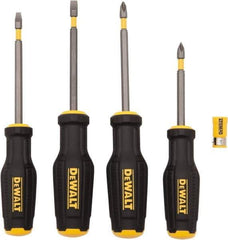 DeWALT - 4 Piece Phillips & Slotted Screwdriver Set - Ergonomic Handle, Blade Sizes: Length 3 to 4, Width 3/16 & 1/4, Bit Sizes: Philips #1 to #2 - USA Tool & Supply