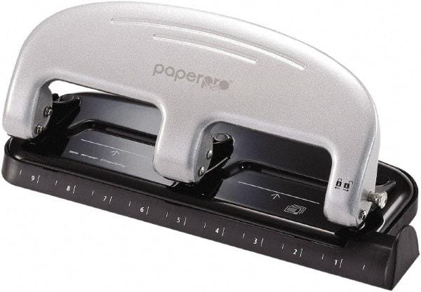 PaperPro - Paper Punches Type: 20 Sheet Manual Three Hole Punch Color: Black/Silver - USA Tool & Supply