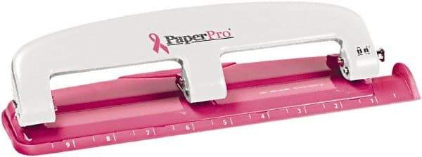 PaperPro - Paper Punches Type: 12 Sheet Manual Three Hole Punch Color: Pink - USA Tool & Supply