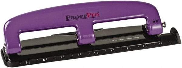 PaperPro - Paper Punches Type: 12 Sheet Manual Three Hole Punch Color: Purple/Black - USA Tool & Supply