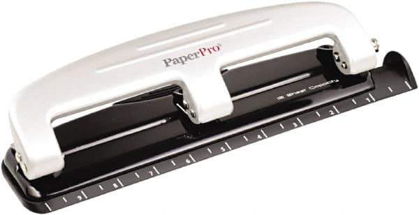 PaperPro - Paper Punches Type: 12 Sheet Manual Three Hole Punch Color: Black/Gray - USA Tool & Supply