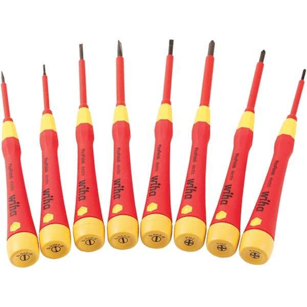 Wiha - 8 Piece Slotted & Phillips Screwdriver Set - #00 to #1 Phillips Size - USA Tool & Supply