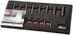 Ability One - 14 Piece 3/8" Drive Deep Well Impact Socket Set - 6 Points, 8mm to 24mm Range, Inch Measurement Standard - USA Tool & Supply