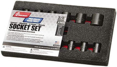 Ability One - 14 Piece 3/8" Drive Impact Socket Set - 6 Points, 8mm to 24mm Range, Inch Measurement Standard - USA Tool & Supply