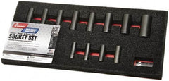 Ability One - 12 Piece 3/8" Drive Deep Well Impact Socket Set - 6 Points, 5/16" to 1" Range, Inch Measurement Standard - USA Tool & Supply