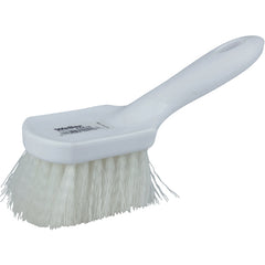 8″ Utility Scrub Brush, White Nylon Fill, Short Handle, Plastic Block - USA Tool & Supply