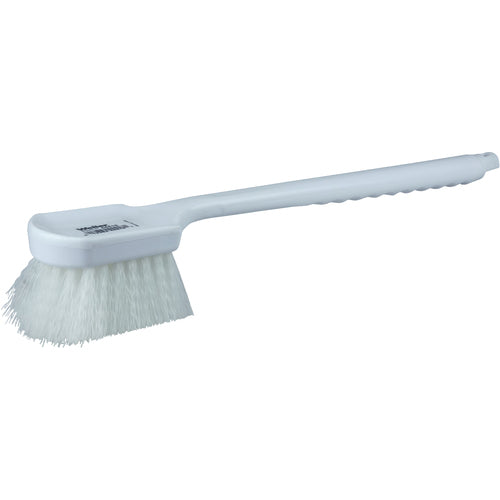 20″ Utility Scrub Brush, White Nylon Fill, Long Handle, Plastic Block - USA Tool & Supply