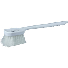 20″ Utility Scrub Brush, White Nylon Fill, Long Handle, Plastic Block - USA Tool & Supply