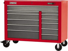 Proto - 23,419 Lb Capacity, 12 Drawer Mobile Workstation - 50" Wide x 25-1/4" Deep x 41" High, Steel, Safety Red & Gray - USA Tool & Supply