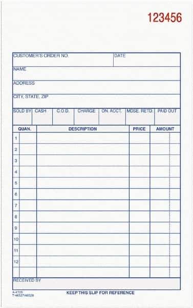 Adams Business Forms - 50 Sheet, 4-3/16 x 7-3/16", Sales Order Book - White - USA Tool & Supply