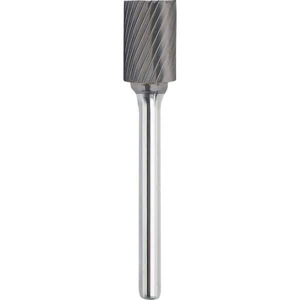 Made in USA - 5/8" Cut Diam, 1/4" Shank Diam, Cylinder with End Cut Head Single Cut Burr - Carbide, 1" LOC, 2-3/4" OAL - USA Tool & Supply