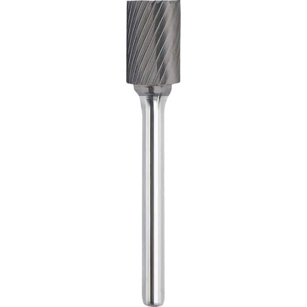 Made in USA - 8mm Cut Diam, 0.2362" Shank Diam, Carbide Single Cut Cylinder Burr with End Cut - USA Tool & Supply