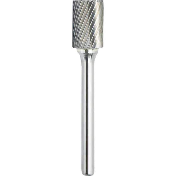 Made in USA - 3/4" Cut Diam, 3/8" Shank Diam, Cylinder Head Single Cut Burr - Carbide, 1" LOC, 2-3/4" OAL - USA Tool & Supply