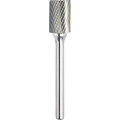 Made in USA - 3/4" Cut Diam, 1/4" Shank Diam, Cylinder with End Cut Head Single Cut Burr - Carbide, 1" LOC, 2-3/4" OAL - USA Tool & Supply