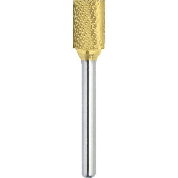 Made in USA - 5/8" Cut Diam, 3/8" Shank Diam, Cylinder Head Double Cut Burr - Carbide, 1" LOC, 2-3/4" OAL - USA Tool & Supply