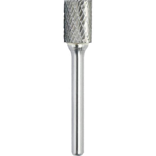 Made in USA - 3/4" Cut Diam, 1/4" Shank Diam, Cylinder with End Cut Head Double Cut Burr - Carbide, 3/4" LOC, 2-1/2" OAL - USA Tool & Supply