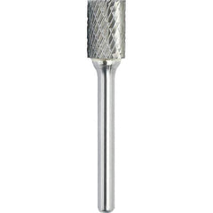 Made in USA - 1" Cut Diam, 1/4" Shank Diam, Cylinder with End Cut Head Double Cut Burr - Carbide, 1" LOC, 2-3/4" OAL - USA Tool & Supply