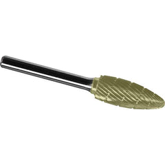 Made in USA - 3/4" Cut Diam, 3/8" Shank Diam, Cylinder Head Diamond Cut Burr - Carbide, 1" LOC, 2-3/4" OAL - USA Tool & Supply