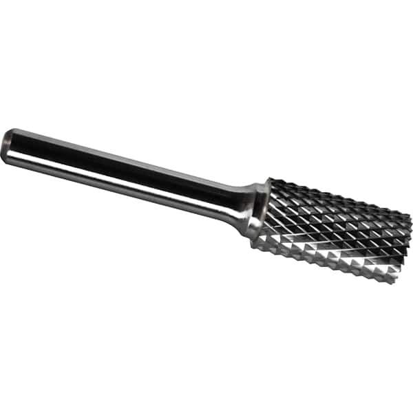 Made in USA - 1" Cut Diam, 3/8" Shank Diam, Cylinder Head Diamond Cut Burr - Carbide, 1" LOC, 2-3/4" OAL - USA Tool & Supply