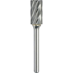 Made in USA - 5/8" Cut Diam, 1/4" Shank Diam, Cylinder with End Cut Head Aluma Cut Burr - Carbide, 1" LOC, 2-3/4" OAL - USA Tool & Supply