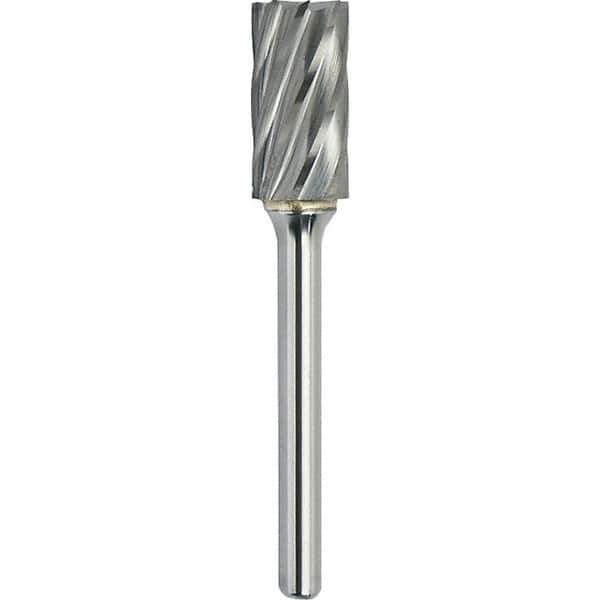 Made in USA - 1" Cut Diam, 0.2362" Shank Diam, Cylinder with End Cut Head Aluma Cut Burr - Carbide, 25mm LOC, 70mm OAL - USA Tool & Supply
