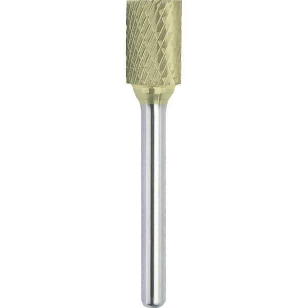 Made in USA - 3/4" Cut Diam, 3/8" Shank Diam, Cylinder Head Double Cut Burr - Carbide, 1" LOC, 2-3/4" OAL - USA Tool & Supply