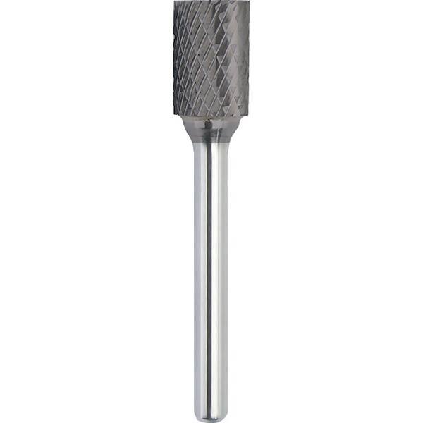 Made in USA - 1/2" Cut Diam, 0.2362" Shank Diam, Cylinder with End Cut Head Double Cut Burr - Carbide, 25mm LOC, 70mm OAL - USA Tool & Supply
