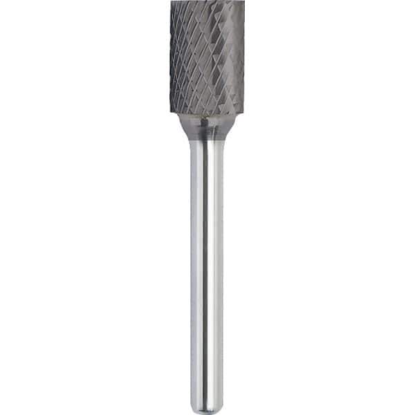 Made in USA - 3/4" Cut Diam, 1/4" Shank Diam, Cylinder with End Cut Head Double Cut Burr - Carbide, 3/4" LOC, 2-1/2" OAL - USA Tool & Supply