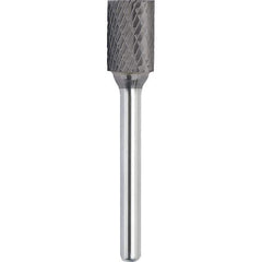 Made in USA - 5/8" Cut Diam, 1/4" Shank Diam, Cylinder with End Cut Head Double Cut Burr - Carbide, 1" LOC, 2-3/4" OAL - USA Tool & Supply
