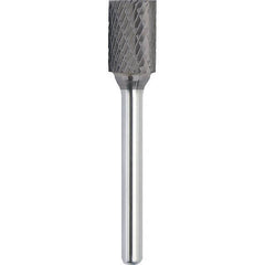 Made in USA - 1/2" Cut Diam, 0.2362" Shank Diam, Cylinder with End Cut Head Double Cut Burr - Carbide, 25mm LOC, 70mm OAL - USA Tool & Supply
