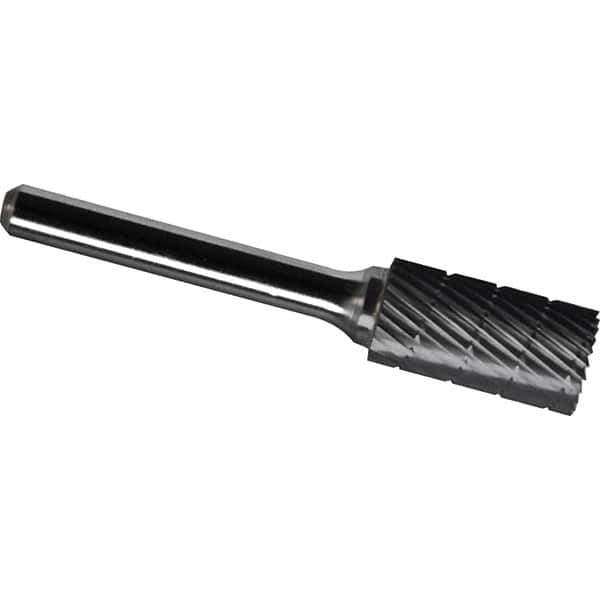 Made in USA - 3/4" Cut Diam, 1/4" Shank Diam, Cylinder with End Cut Head Chipbreaker Cut Burr - Carbide, 3/4" LOC, 2-1/2" OAL - USA Tool & Supply