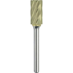 Made in USA - 5/8" Cut Diam, 1/4" Shank Diam, Cylinder with End Cut Head Aluma Cut Burr - Carbide, 1" LOC, 2-3/4" OAL - USA Tool & Supply