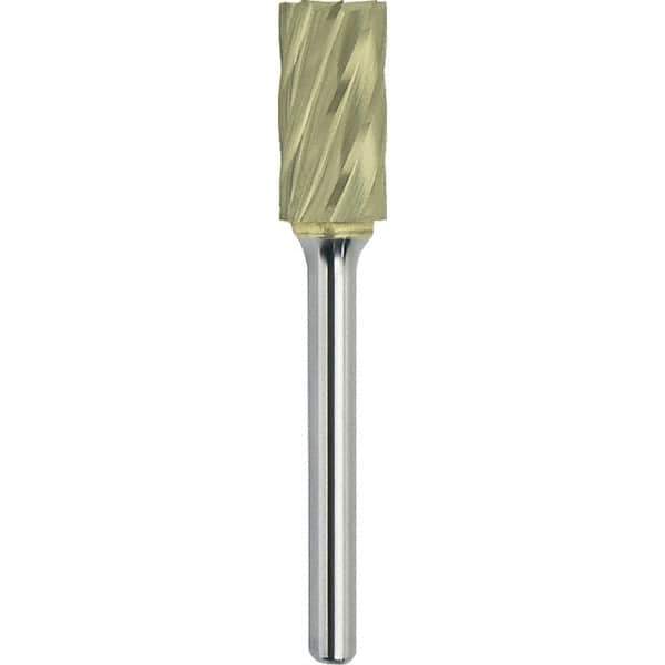 Made in USA - 3/8" Cut Diam, 1/4" Shank Diam, Cylinder Head Aluma Cut Burr - Carbide, 1-1/2" LOC, 3-1/4" OAL - USA Tool & Supply