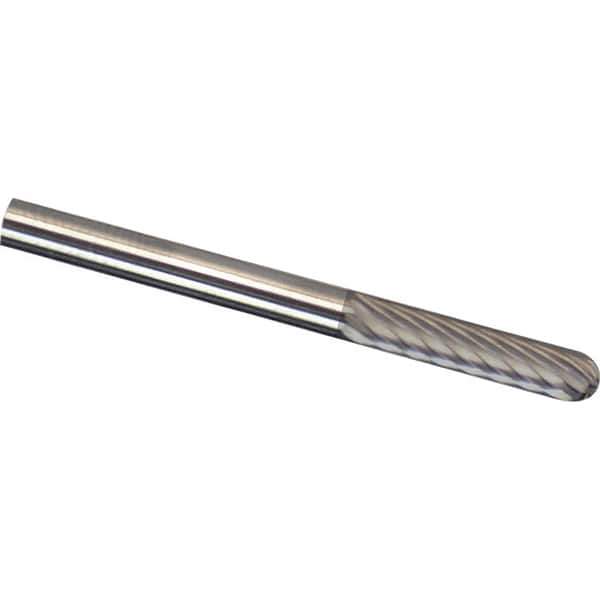 Made in USA - 1/8" Cut Diam, 1/8" Shank Diam, Cylinder with Radius Head Diamond Cut Burr - Carbide, 9/16" LOC, 3" OAL - USA Tool & Supply