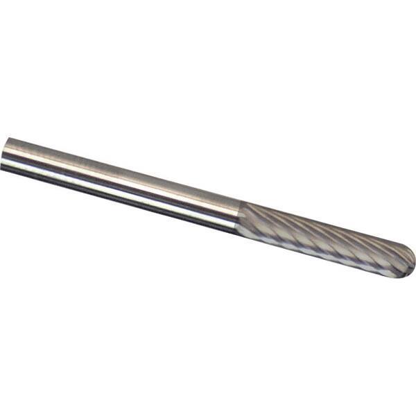 Made in USA - 3/32" Cut Diam, 1/8" Shank Diam, Cylinder with Radius Head Single Cut Burr - Carbide, 7/16" LOC, 1-1/2" OAL - USA Tool & Supply
