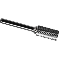 Made in USA - 7/16" Cut Diam, 1/4" Shank Diam, Cylinder Head Diamond Cut Burr - Carbide, 1" LOC, 2-3/4" OAL - USA Tool & Supply