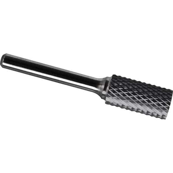Made in USA - 1/2" Cut Diam, 0.2362" Shank Diam, Cylinder Head Diamond Cut Burr - Carbide, 25mm LOC, 70mm OAL - USA Tool & Supply