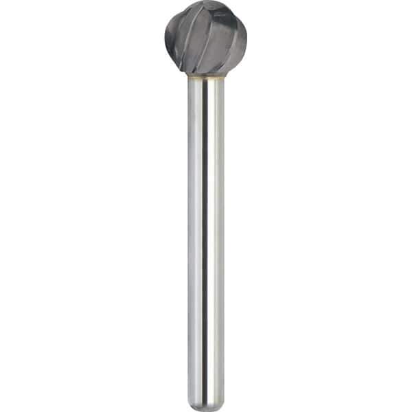Made in USA - 1/2" Cut Diam, 1/4" Shank Diam, Ball Head Aluma Cut Burr - Carbide, 7/16" LOC, 2-1/4" OAL - USA Tool & Supply