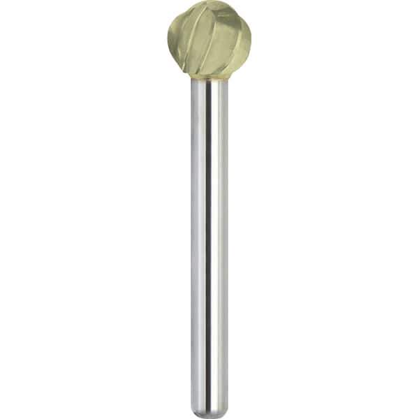 Made in USA - 3/4" Cut Diam, 3/8" Shank Diam, Ball Head Aluma Cut Burr - Carbide, 11/16" LOC, 2-1/2" OAL - USA Tool & Supply