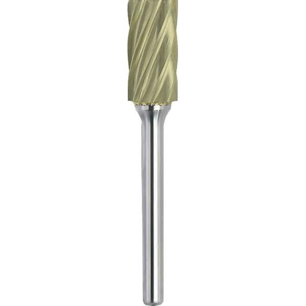 Made in USA - 1/2" Cut Diam, 1/4" Shank Diam, Cylinder Head Aluma Cut Burr - Carbide, 1" LOC, 2-3/4" OAL - USA Tool & Supply