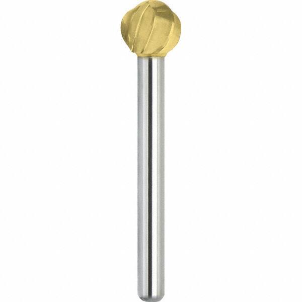 Made in USA - 1/2" Cut Diam, 3/8" Shank Diam, Ball Head Aluma Cut Burr - Carbide, 7/16" LOC, 2-1/4" OAL - USA Tool & Supply