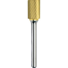 Made in USA - 5/8" Cut Diam, 3/8" Shank Diam, Cylinder Head Single Cut Burr - Carbide, 1" LOC, 2-3/4" OAL - USA Tool & Supply