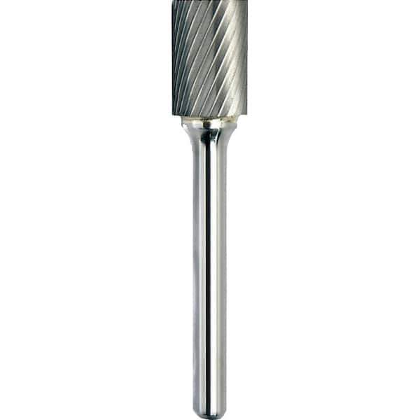 Made in USA - 3/8" Cut Diam, 1/4" Shank Diam, Cylinder Head Single Cut Burr - Carbide, 1" LOC, 2-3/4" OAL - USA Tool & Supply