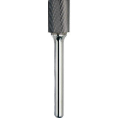 Made in USA - 5/8" Cut Diam, 1/4" Shank Diam, Cylinder Head Single Cut Burr - Carbide, 1" LOC, 2-3/4" OAL - USA Tool & Supply