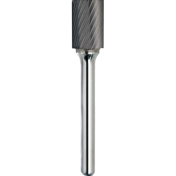 Made in USA - 1" Cut Diam, 3/8" Shank Diam, Cylinder Head Single Cut Burr - Carbide, 1" LOC, 2-3/4" OAL - USA Tool & Supply